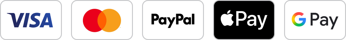 aanvaarde instrumenten: VISA, Mastercard, PayPal, Apple Pay, Google Pay